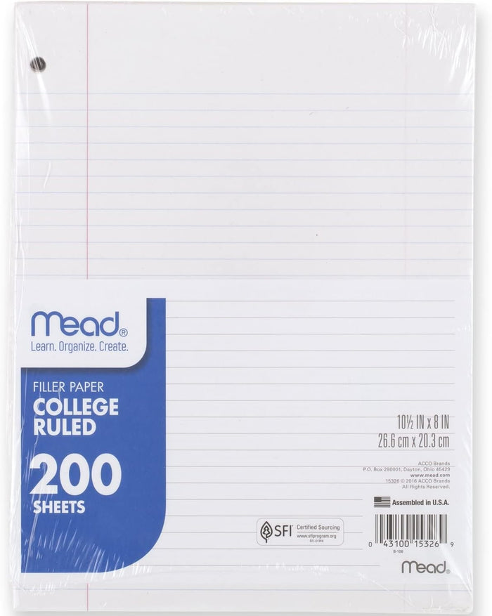 Mead College Ruled Filler Paper, 200 Sheets - Office R Us Lagos