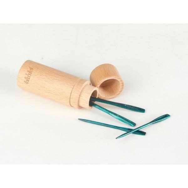 Mindful Teal Wooden Darning Needles in a Beech Wood Container by KnitPro