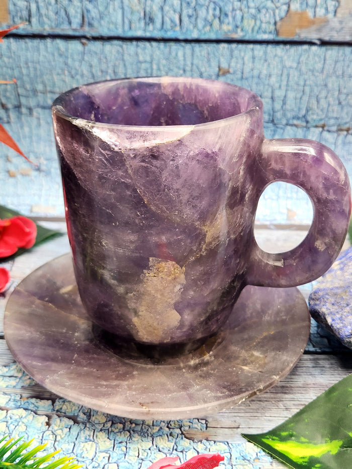 Natural Amethyst crystal Cup & Saucer - ONLY 1 Cup and 1 Saucer - Shwasam