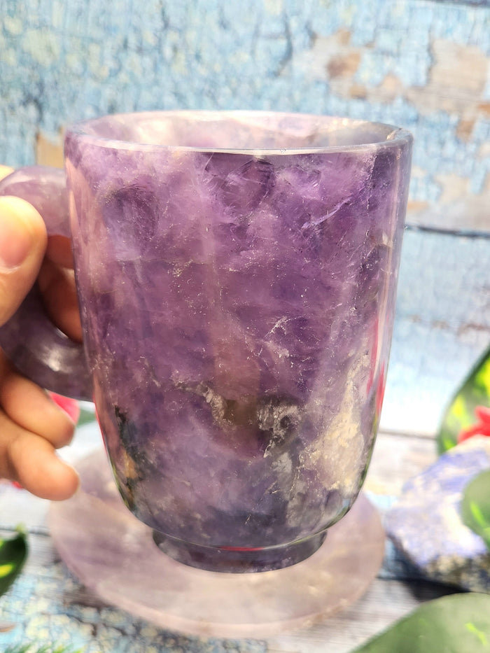 Natural Amethyst crystal Cup & Saucer - ONLY 1 Cup and 1 Saucer - Shwasam
