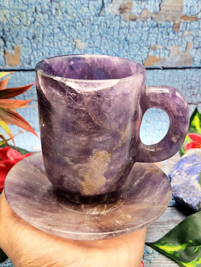 Natural Amethyst crystal Cup & Saucer - ONLY 1 Cup and 1 Saucer - Shwasam