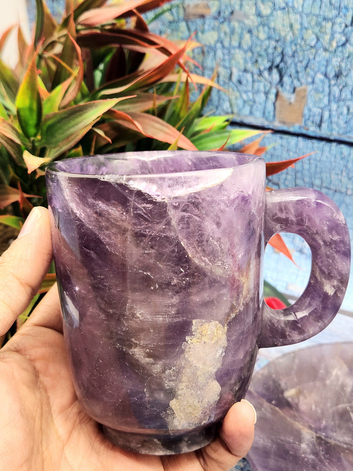 Natural Amethyst crystal Cup & Saucer - ONLY 1 Cup and 1 Saucer - Shwasam