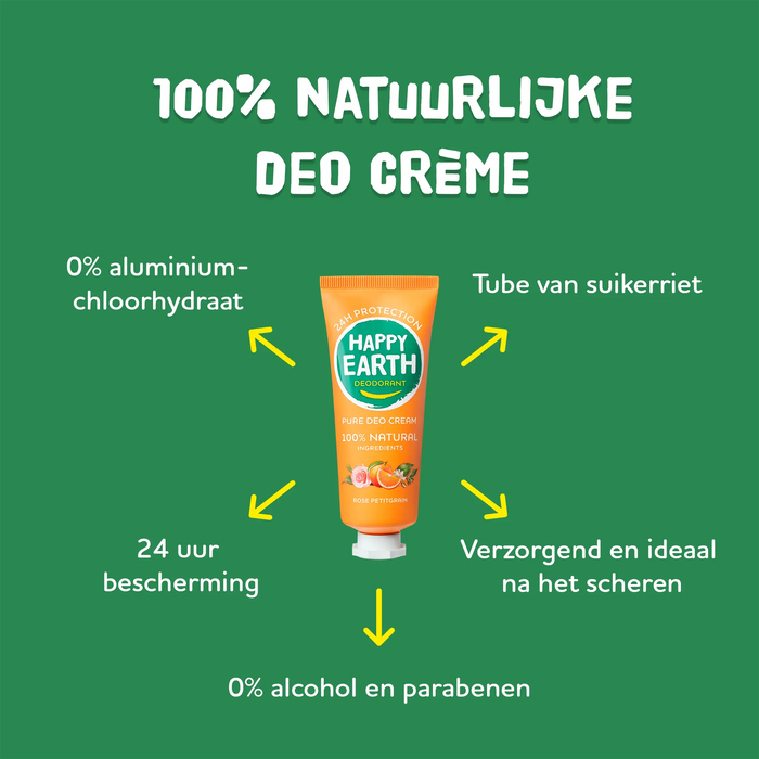 Natural Deodorant Cream Rose Petitgrain Happy Earth