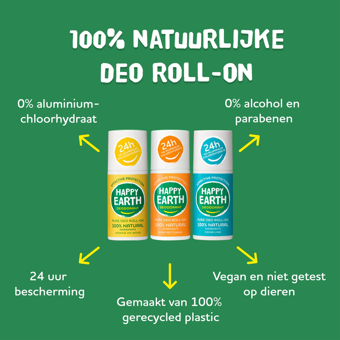 Natural Deodorant Roller Rose Petitgrain Happy Earth