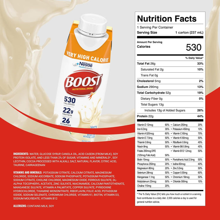 Nestle Boost Very High Calorie (VHC), Very Vanilla, 8 oz Carton, Case/24 - 00043900894348-Case - LL Medico