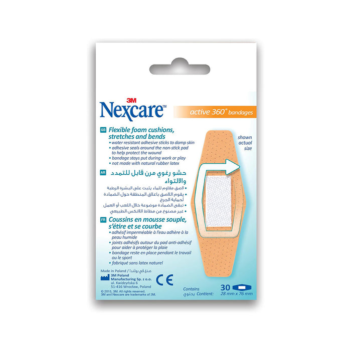 Nexcare Active 360 Bandages 28mm x 76mm - 30 Pieces, Medical Tape & Bandages