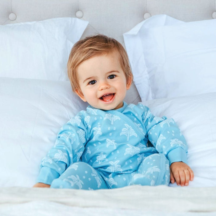 100% Organic Cotton Crossover Baby Sleepsuit with Feet - Aquatic Blue