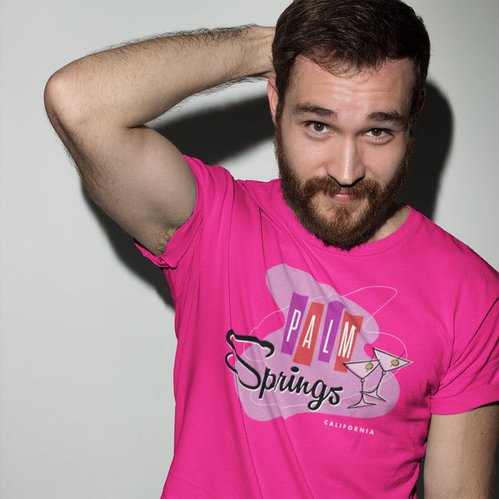 Unisex T-shirt Palm Springs Retro Martini - Fuchsia - Destination PSP