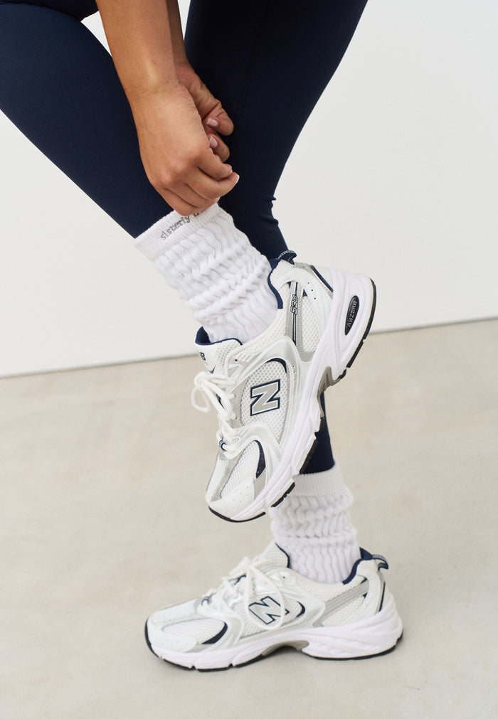 Pilates Slouch Grip Sock  - White/Grey