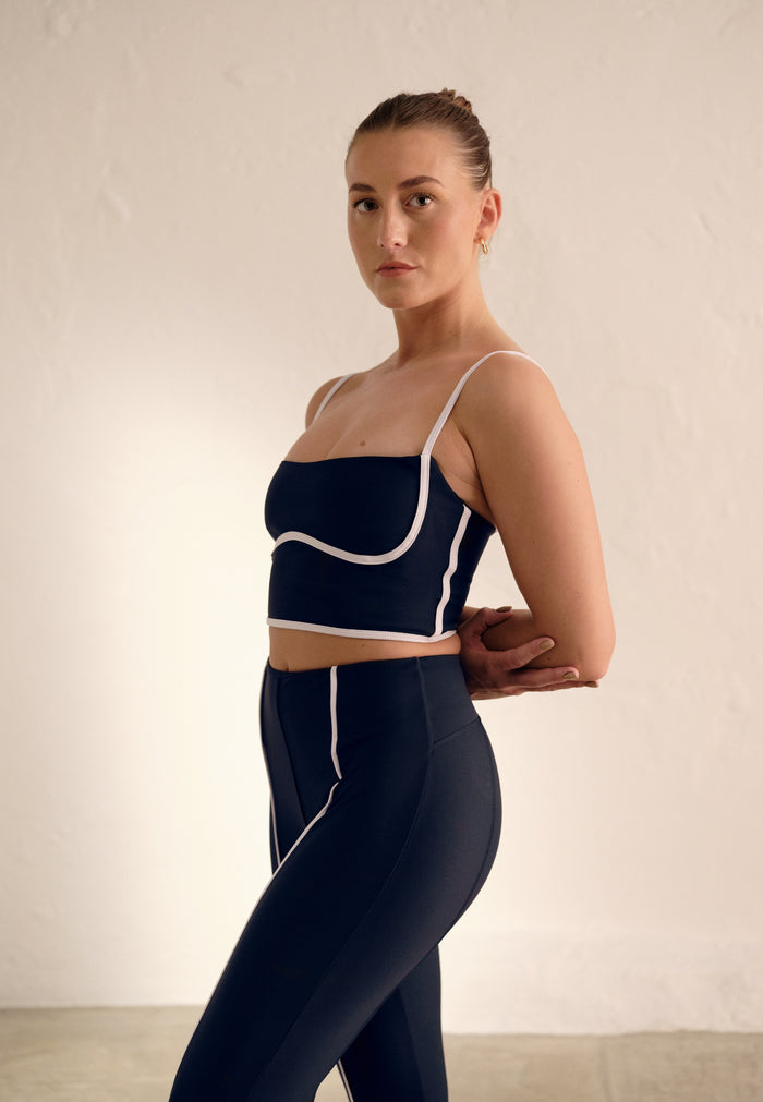 Piping Detail Top - Navy