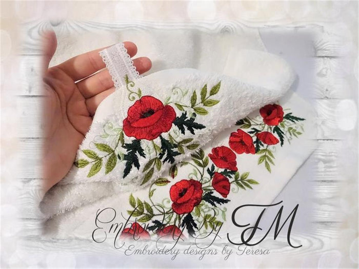 Poppies embroidery designs and towel holder FSL with poppies