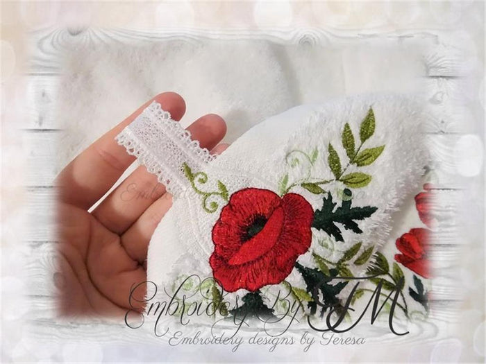 Poppies embroidery designs and towel holder FSL with poppies