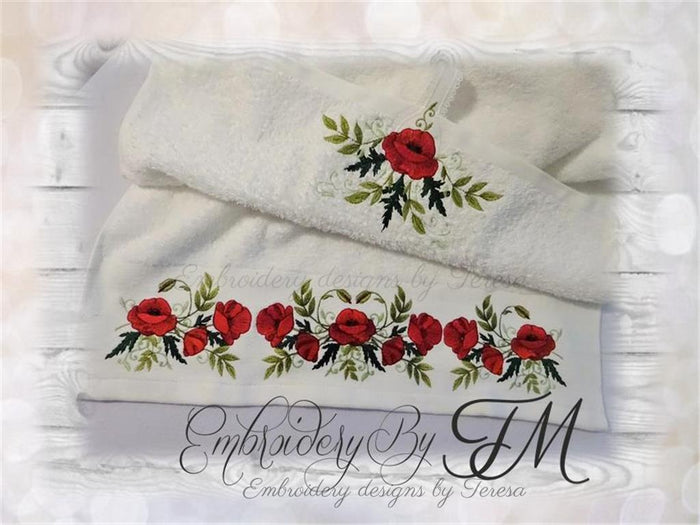 Poppies embroidery designs and towel holder FSL with poppies