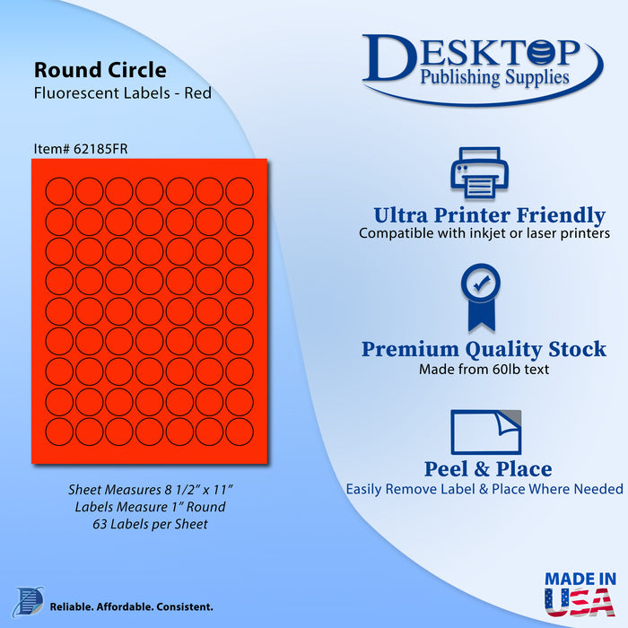 Red 1" Round Labels - 63up - Permanent Adhesive