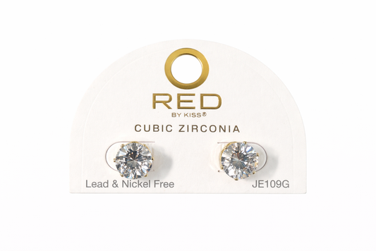 Red by Kiss Cubic Zirconia Earrings Round 11mm JE109G