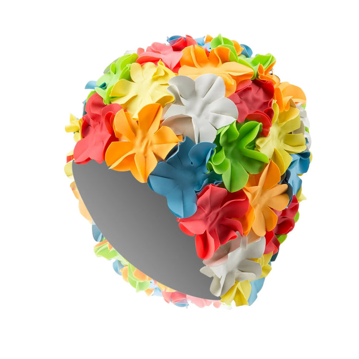 Retro Sporti Flower Swim Cap - Red/White/Orange/Blue