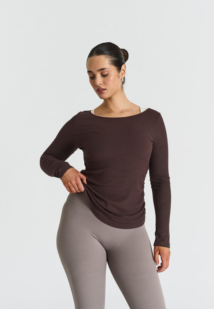 Ribbed Long Sleeve Top Espresso