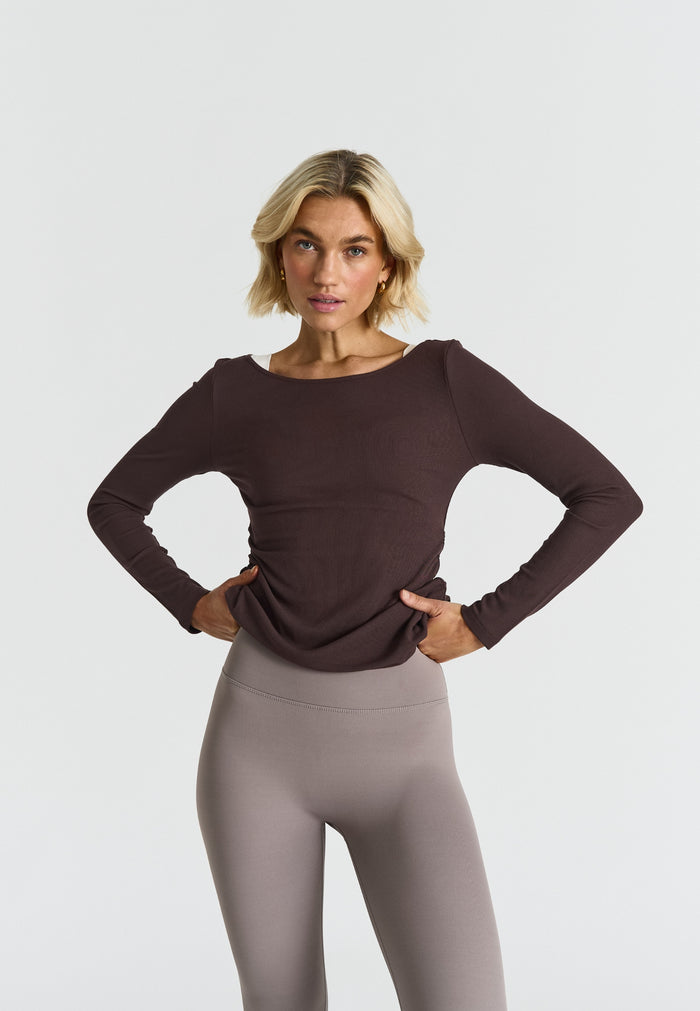 Ribbed Long Sleeve Top Espresso