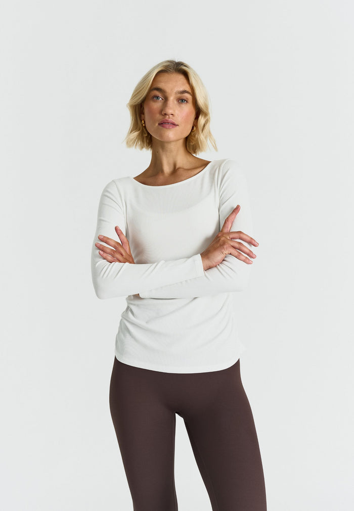 Ribbed Long Sleeve Top Off White