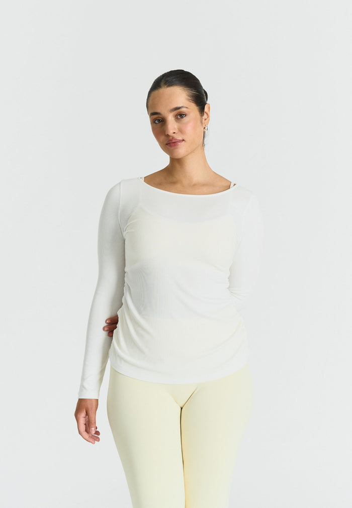 Ribbed Long Sleeve Top Off White