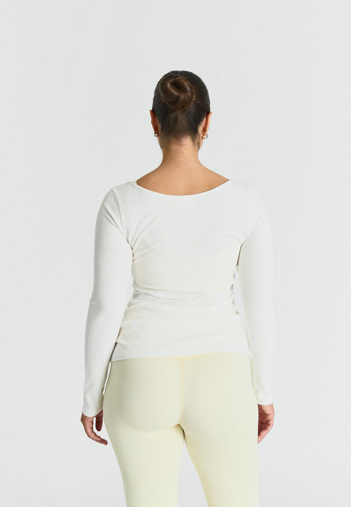 Ribbed Long Sleeve Top Off White