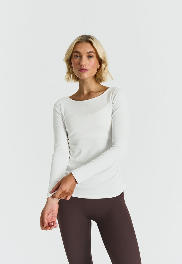 Ribbed Long Sleeve Top Off White