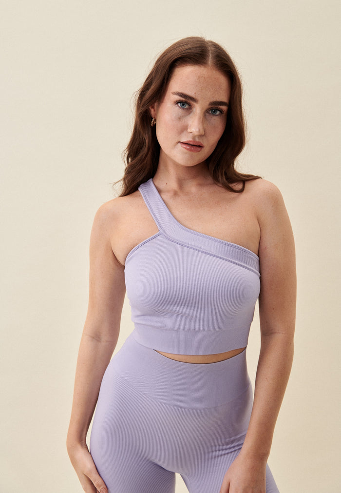 Ribbed Seamless One Shoulder Bra - Lavender