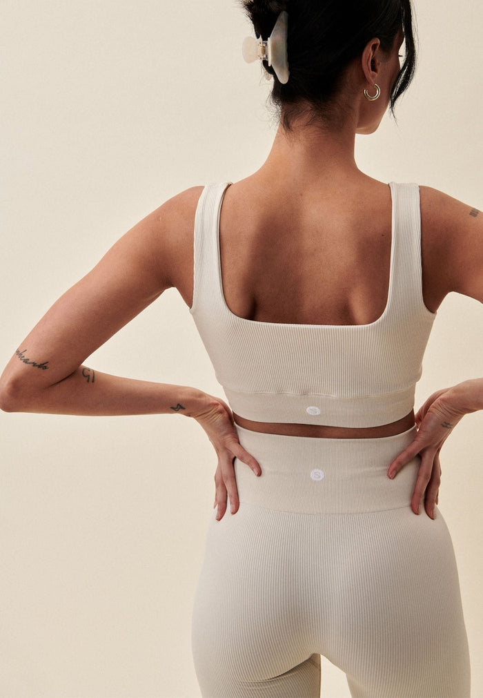 Ribbed Seamless Square Neck Bra  - Marshmallow