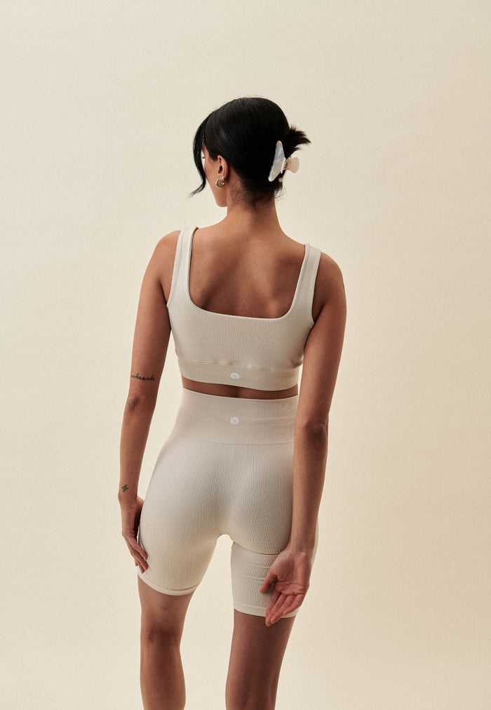 Ribbed Seamless Square Neck Bra  - Marshmallow