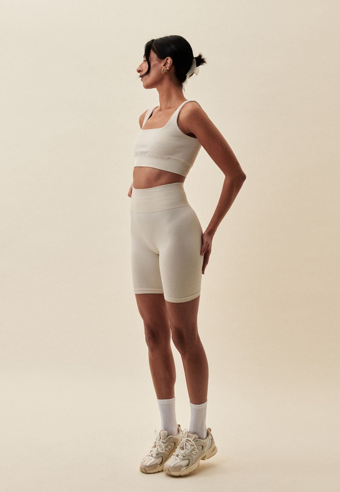 Ribbed Seamless Square Neck Bra  - Marshmallow