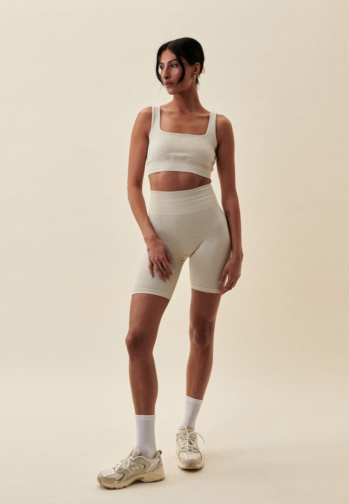 Ribbed Seamless Square Neck Bra  - Marshmallow