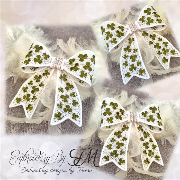 Set Bow and Garland with three-leaf clover/ 5x7 hoop