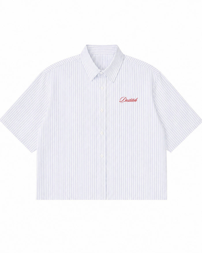 Blue Striped Oxford Boxy Shirt Front Design