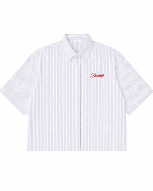 Blue Striped Oxford Boxy Shirt Front Design