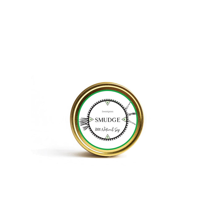 LODGE's 8oz travel tin candle in the scent Smudge.