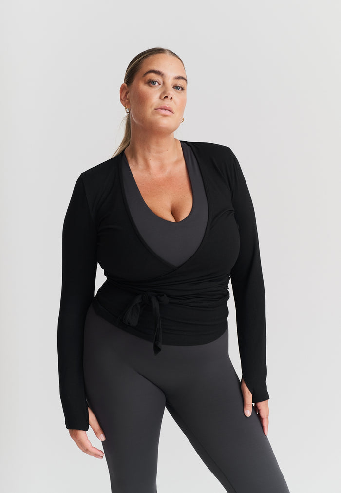 Soft Ballet Wrap Top Black
