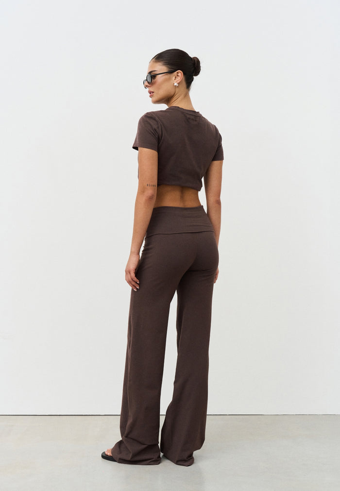Soft Cotton Foldover Pants  - Espresso