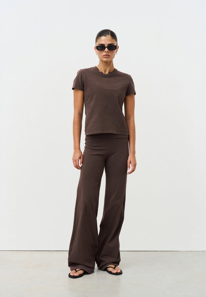 Soft Cotton Foldover Pants  - Espresso
