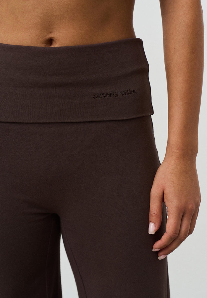 Soft Cotton Foldover Pants  - Espresso