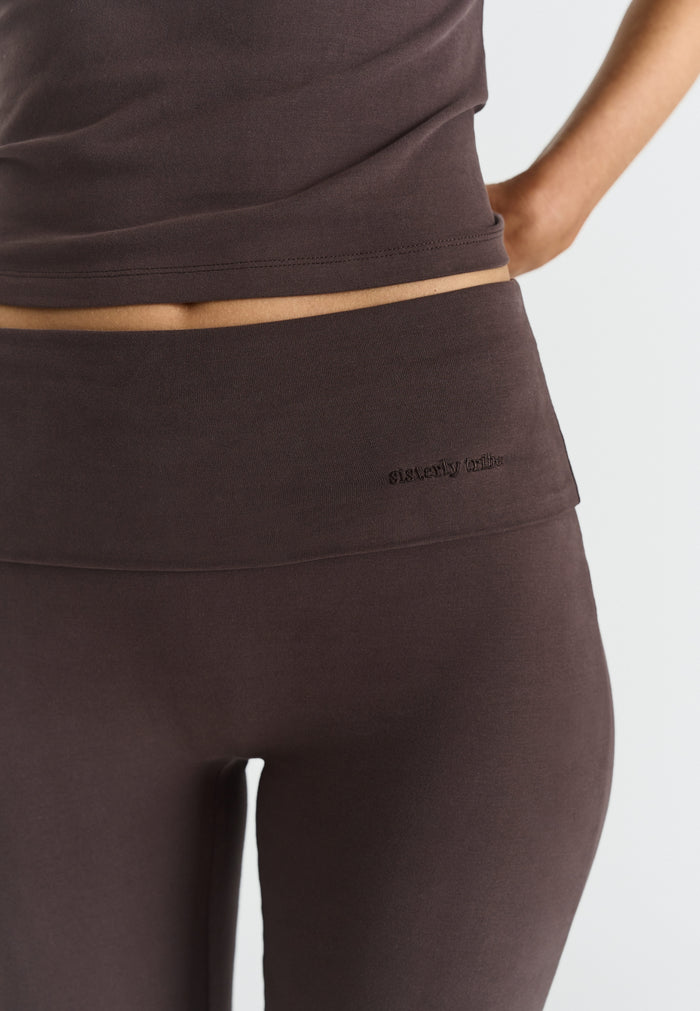 Cosy Soft Cotton Foldover Pants Espresso