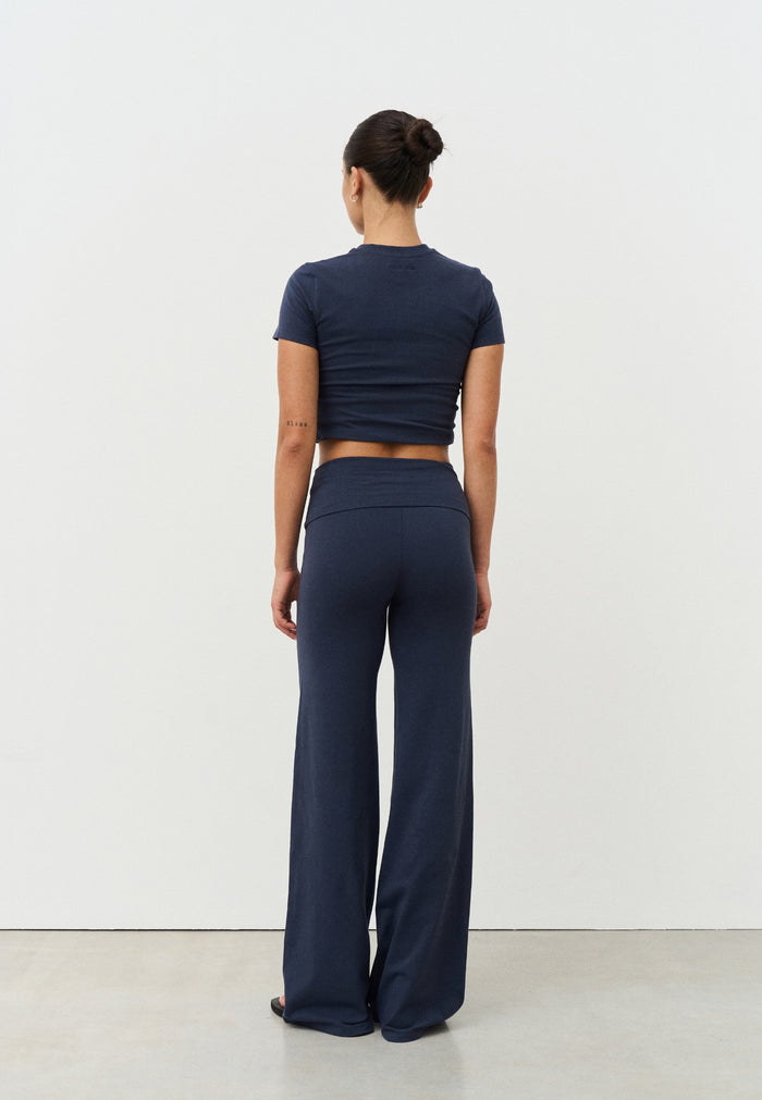 Soft Cotton Foldover Pants  - Navy