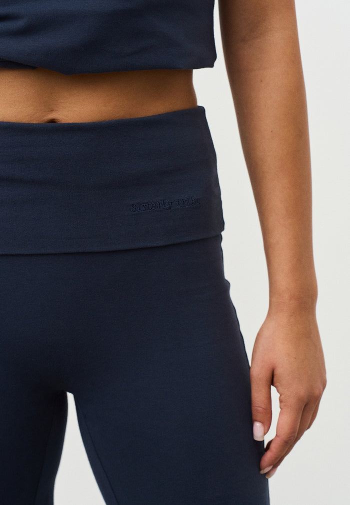 Soft Cotton Foldover Pants  - Navy