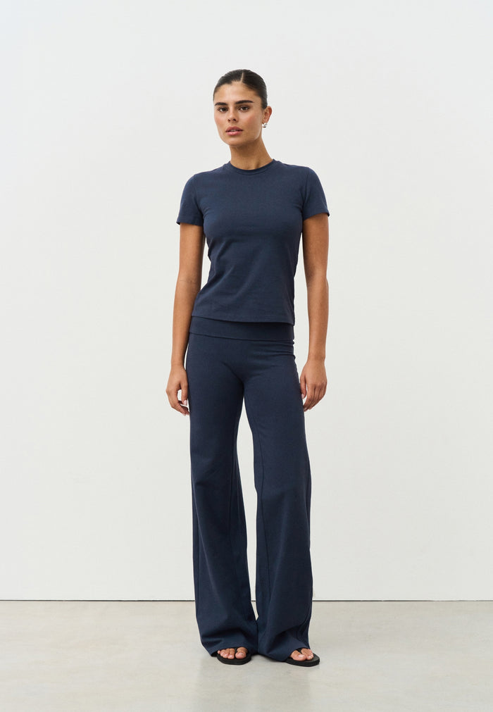 Soft Cotton Foldover Pants  - Navy