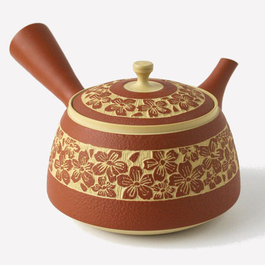 Yamaki Ikai koku141: Tokoname Kyusu Tea Pot with Pressed Sakura Design (210 cc) 常滑 桜彫急須