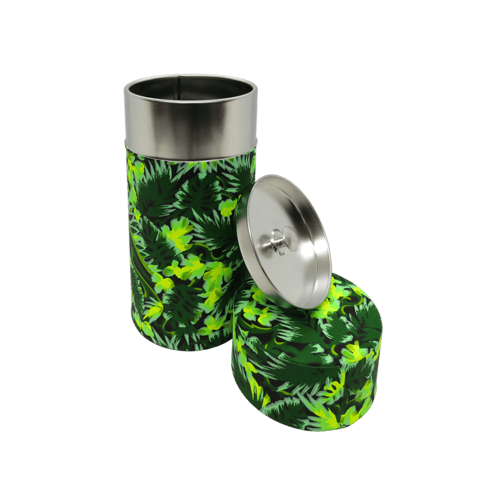 Tea canister - tropical GREEN side view | tea accessories New Zealand | t leaf T