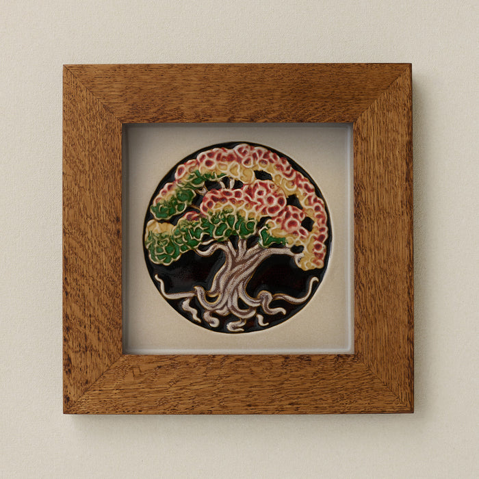 Rookwood 8x8 Russet fall art tile in a golden oak wood frame