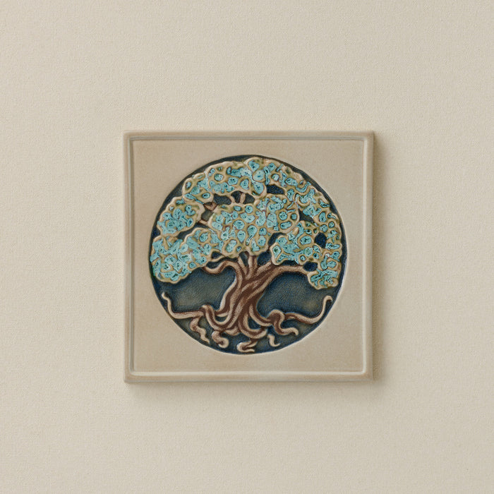 Rookwood 8x8 Silverwood art tile featuring icy blue winter foliage, unframed
