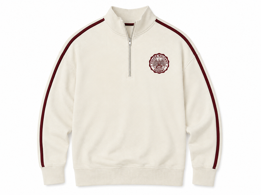 Varsity Quarter Zip Pullover - Cream/Maroon