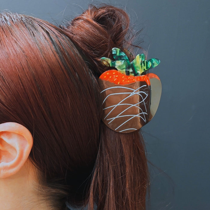 Velvet Claws Chocolate Covered Strawberry Hair Clip | Claw Clip in Velvet Travel Bag