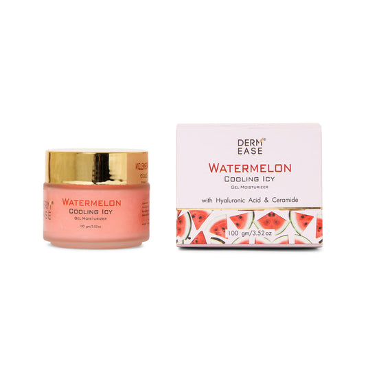 Watermelon-flavored gel moisturizer with packaging on a white background